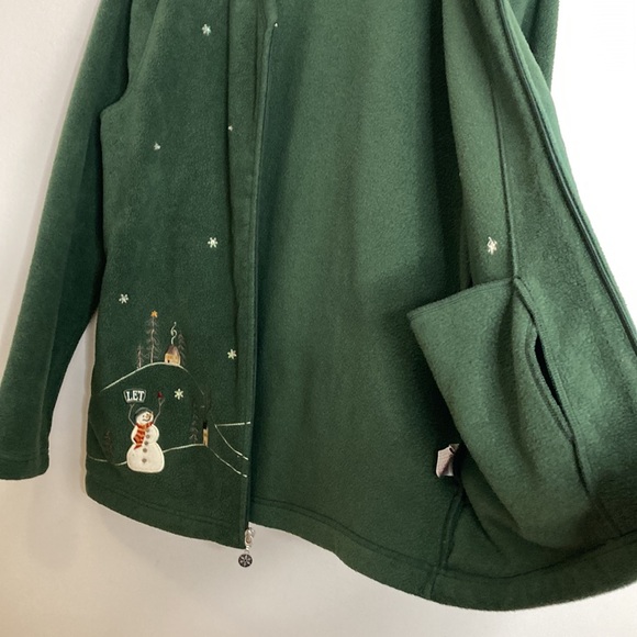 Northern Reflections Fleece Jacket Womens Large Green Christmas Cute Snowman - Picture 13 of 16